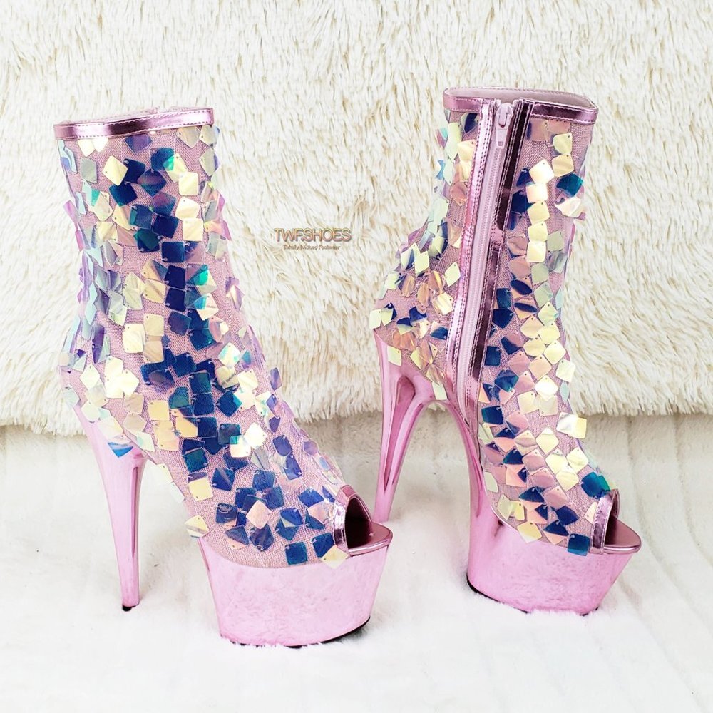 Baby Pink Sequin Platform Ankle Boots Adore 1031SQ
